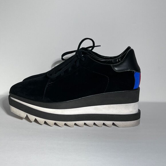 Stella McCartney Sneak Elyse Black Velvet Platform Shoes Sz 38/8 - Picture 4 of 10